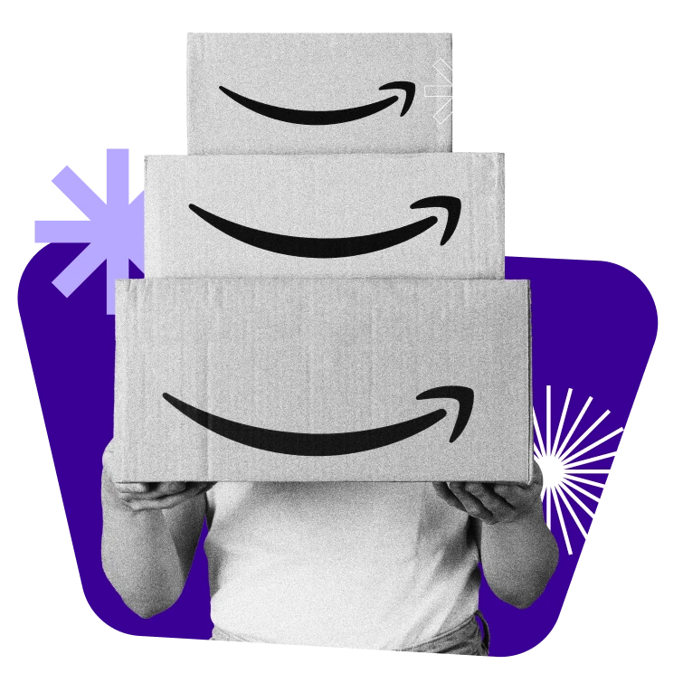 man holding Amazon boxes