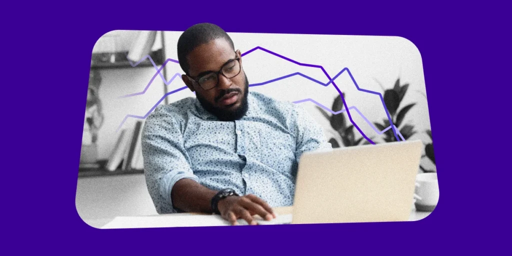 person fatigued by digital ads on laptop