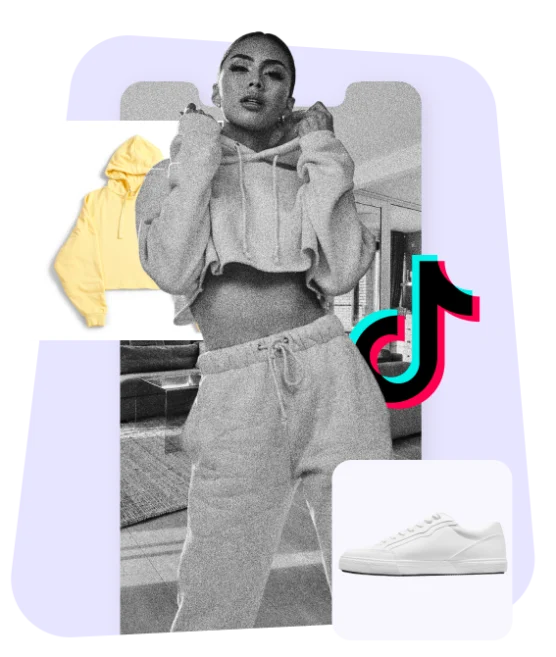 girl modeling in front of graphics and TikTok logo