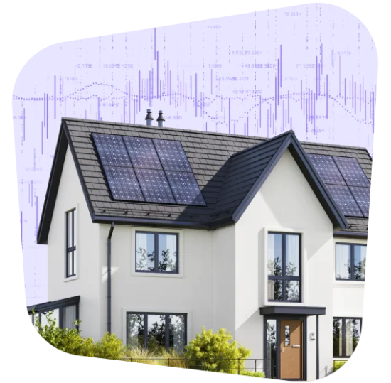 House with trend lines and data floating behind