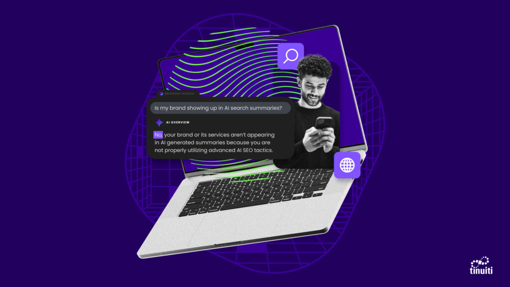 Man on his phone searching for the phrase "is my brand showing up in AI search summaries?"