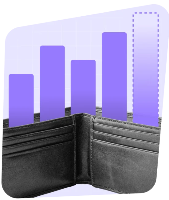 wallet with bar graph coming out of the top