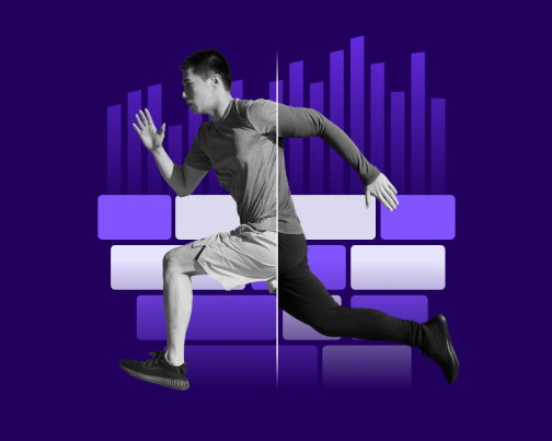 man running in front of graphs