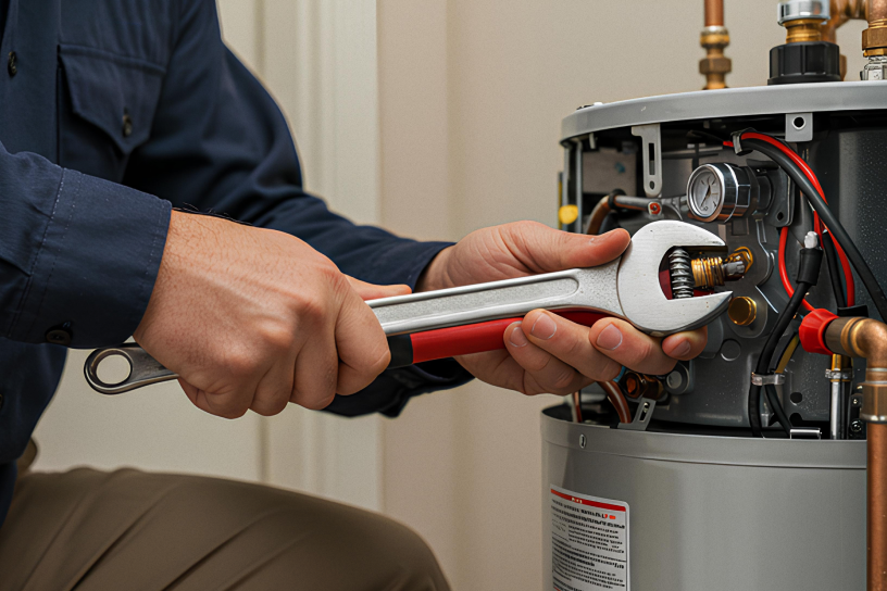 handyman fixing water heater