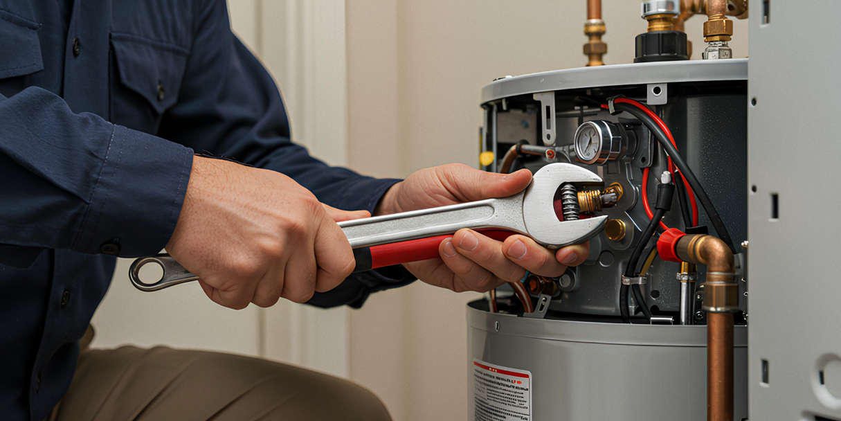 handyman fixing water heater