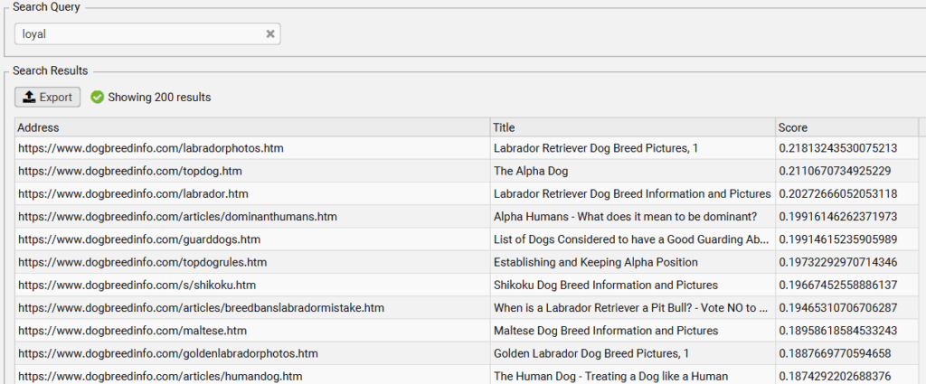 semantic search function in screamingfrog example