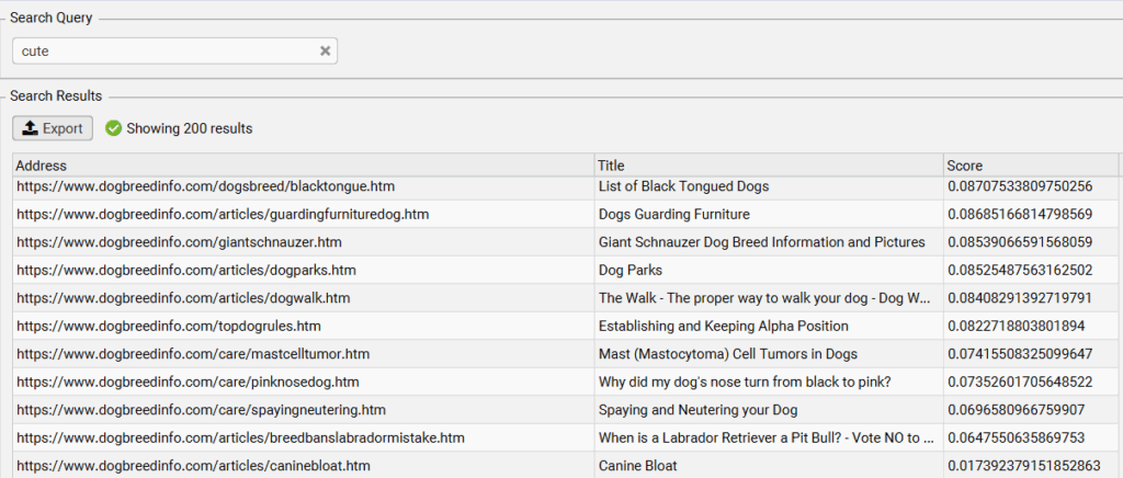 semantic search function in screamingfrog example