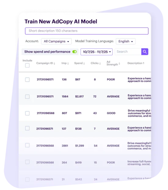 Bliss Point dashboard featuring AdCopy AI screenshots
