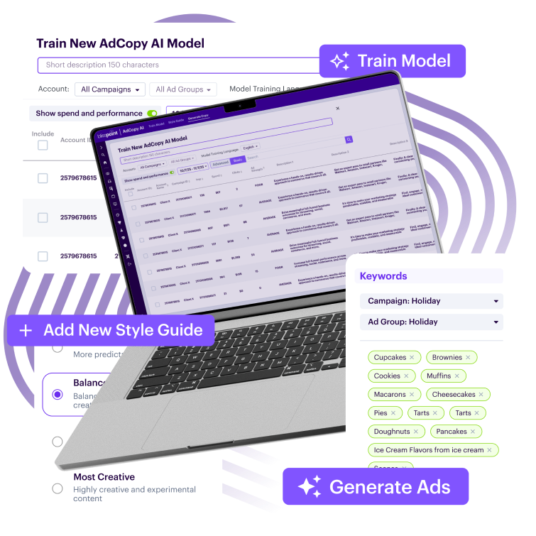 Bliss Point dashboard featuring AdCopy AI screenshots