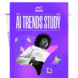 2026 AI trends report cover, featuring a girl in front of a graphic of AI logos