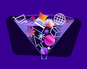 colorful image of funnel with retail media graphics