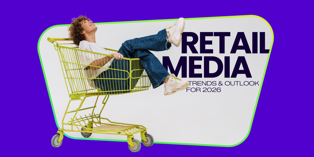 header image reading "retail media trends" with person in shopping cart
