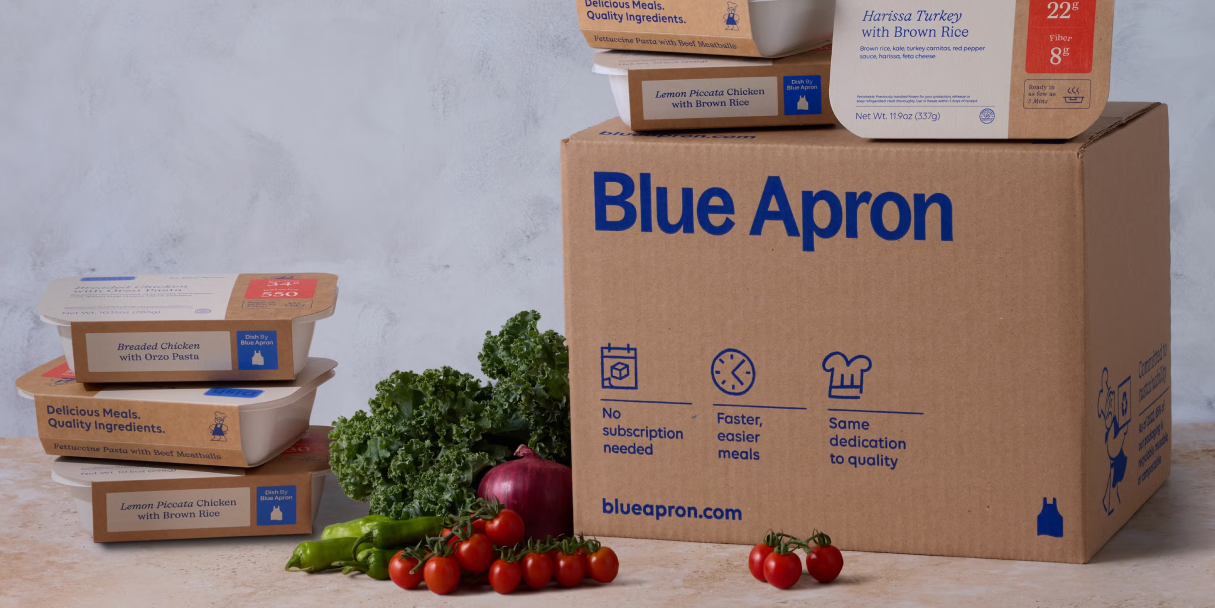 blue apron box and ingredients