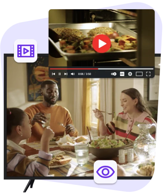 TV with commercial of a family eating dinner
