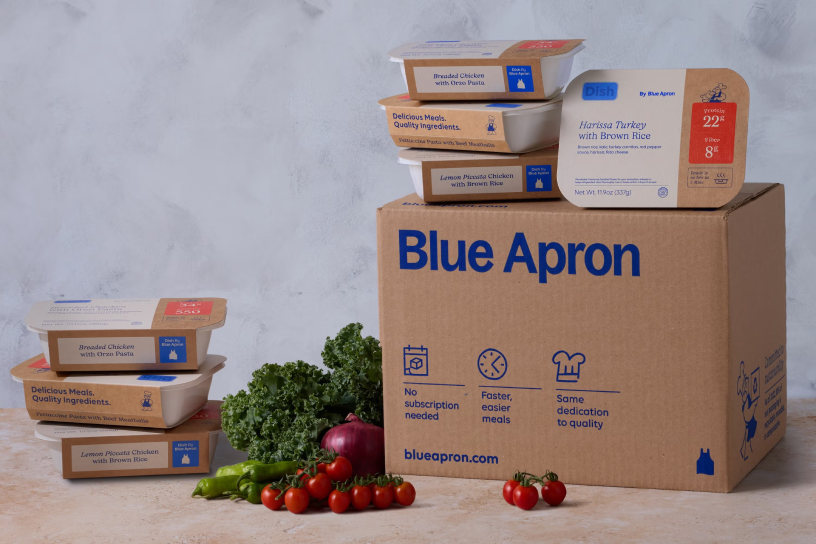 blue apron box and ingredients