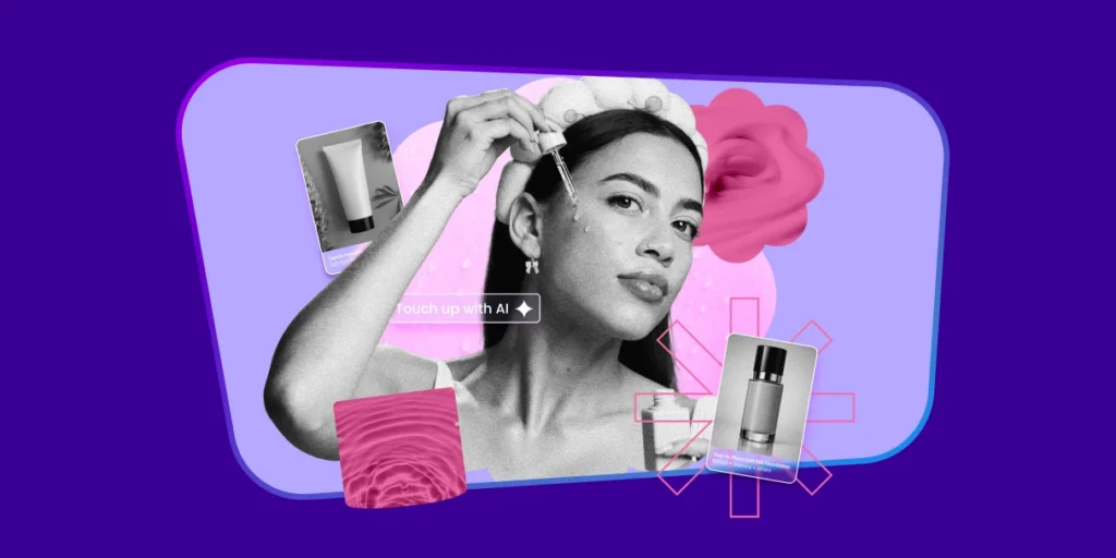 blog cover image of a woman applying serum with additional beauty imagery