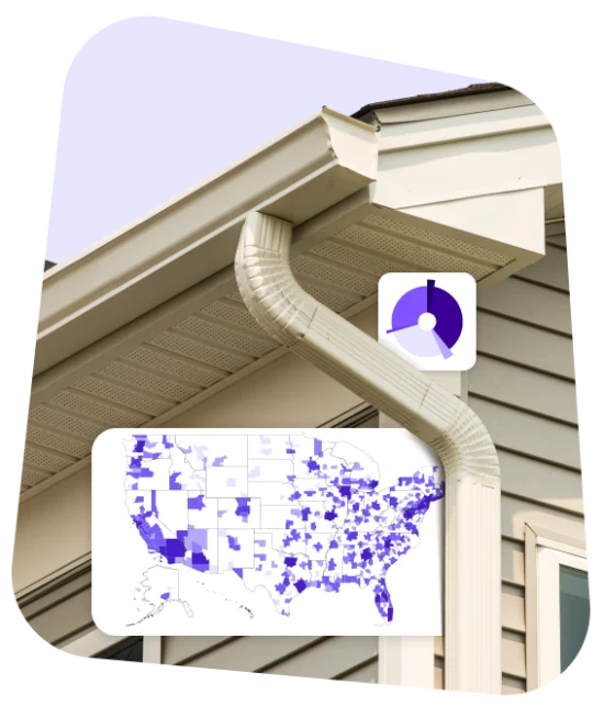 gutters on a house next to various media graphics