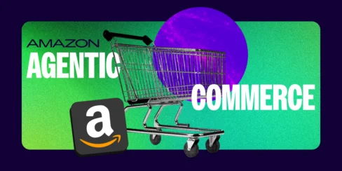 shopping carts and amazon logo visuals representing amazon agentic commerce