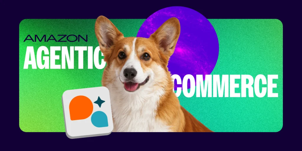 corgi representing amazon rufus within visual elements denoting agentic commerce