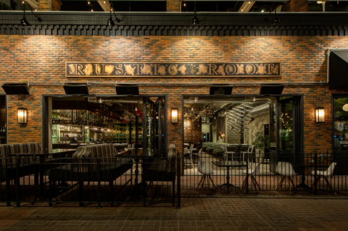 outside of a dimly-lit restaurant