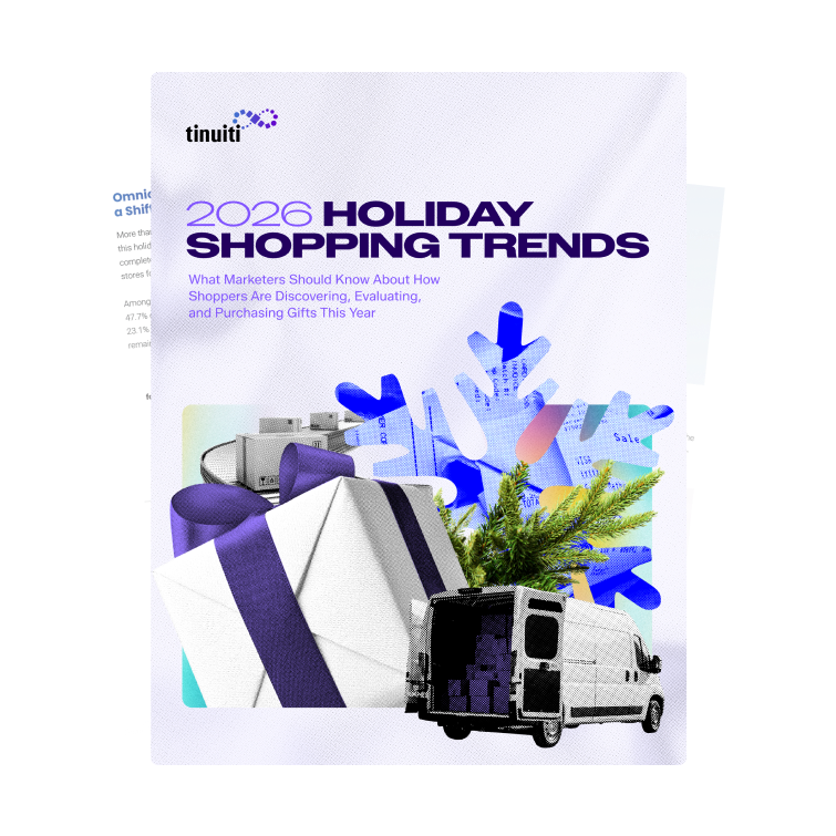2026 Holiday Shopping Trends report cover featuring graphic of a gift, snowflake, delivery truck