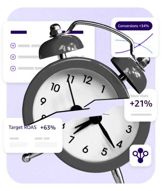 graphic of clock and various stats and charts