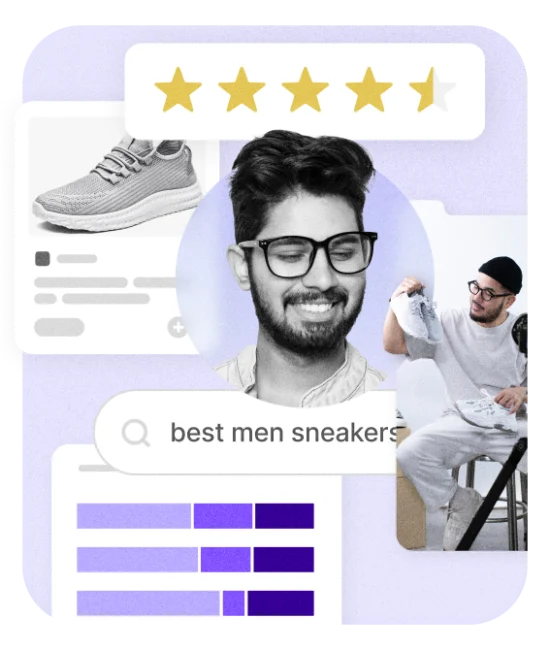 graphic showing man smiling and men's shoes