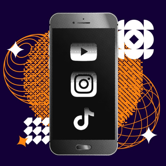 phone with YouTube, TikTok and Instagram logos