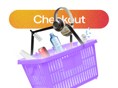 basket with goods, checkout button