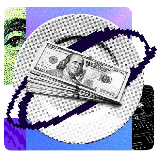 graphic featuring stack of large dollar bills