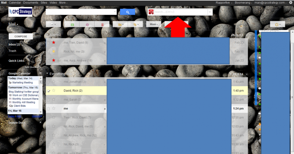 Search your gmail inbox, tweets, contacts
