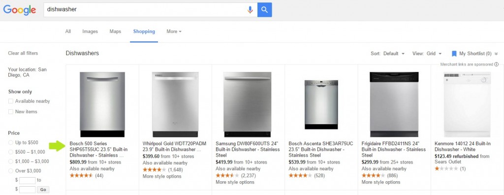 google shopping search term