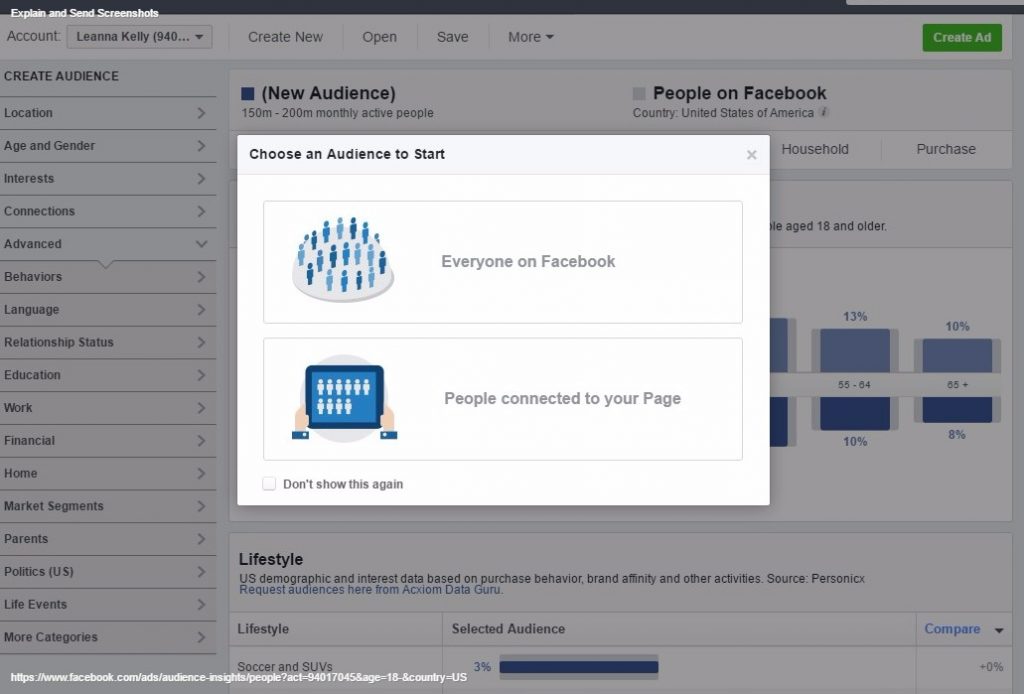 Choosing an audience on Facebook Audience Insights