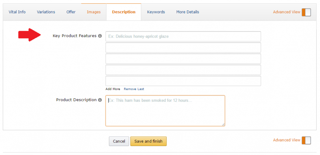 arrow pointing to Key Product Features on Amazon product detail page build