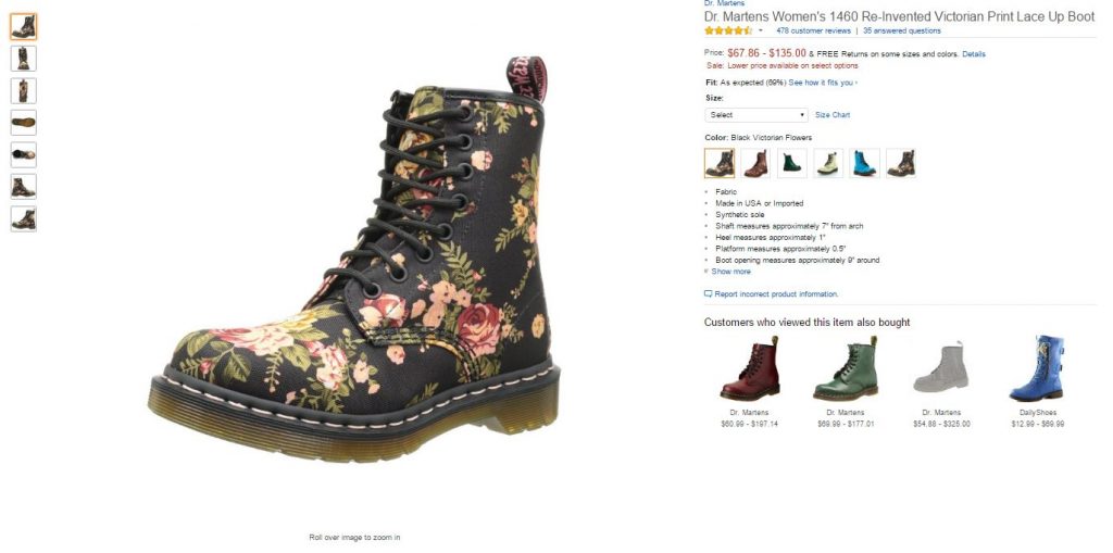 example of Amazon product image with Doc Martens boots