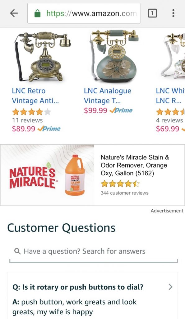 product display ad on mobile