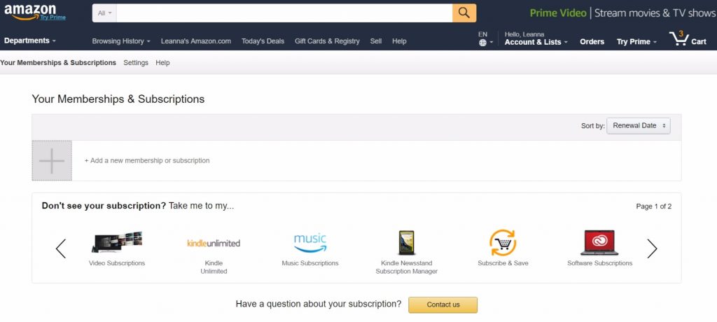 manage subscriptions on amazon