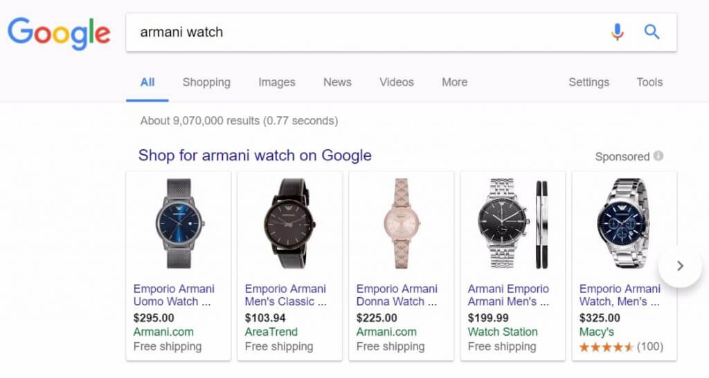 google shopping search term example